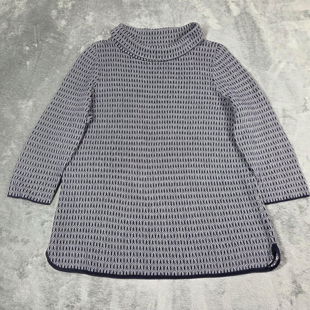 Talbots Sweater Womens 1X Navy White Geometric Turtleneck Preppy Nautical